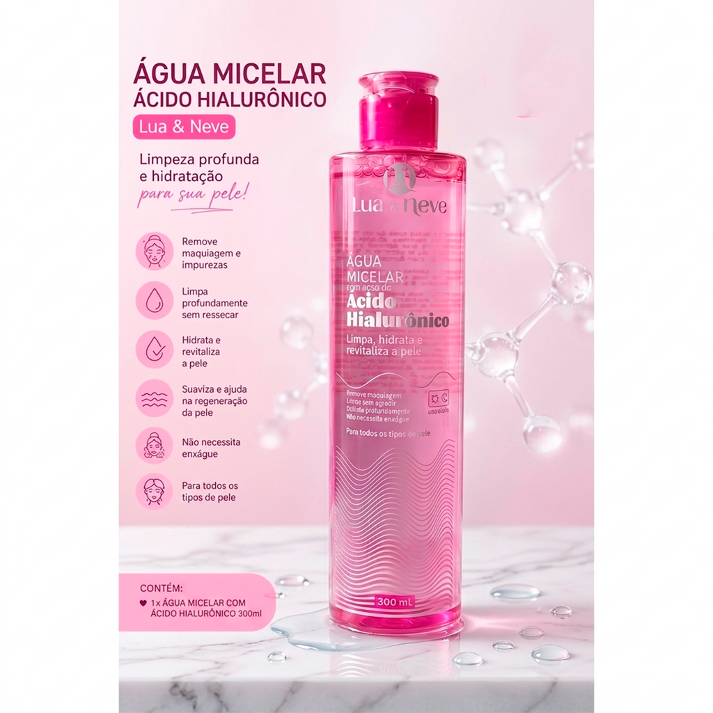 ÁGUA MICELAR ÁCIDO HIALURÔNICO 300ML – LUA & NEVE COSMÉTICOS