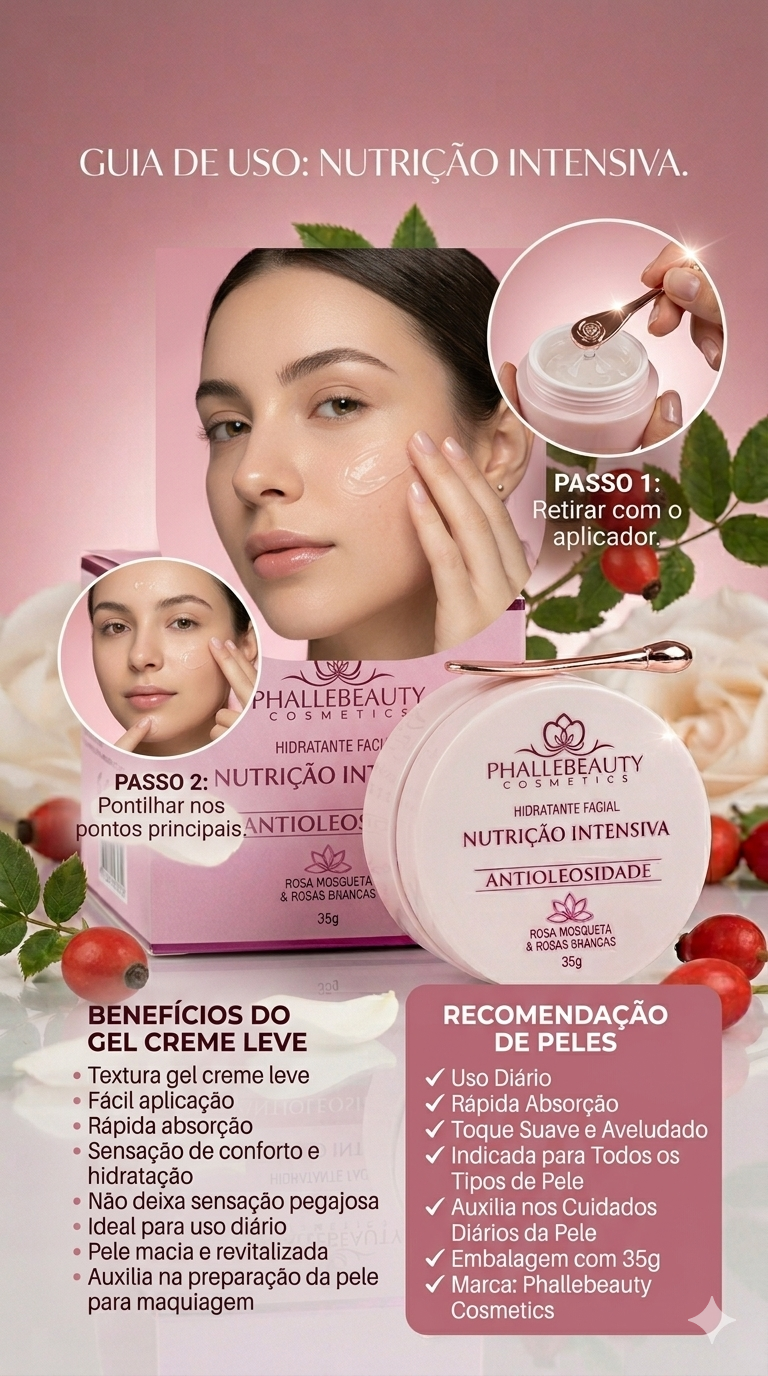 MÁSCARA EM GEL HIDRATANTE FACIAL ROSA MOSQUETA E ROSAS BRANCAS 35G