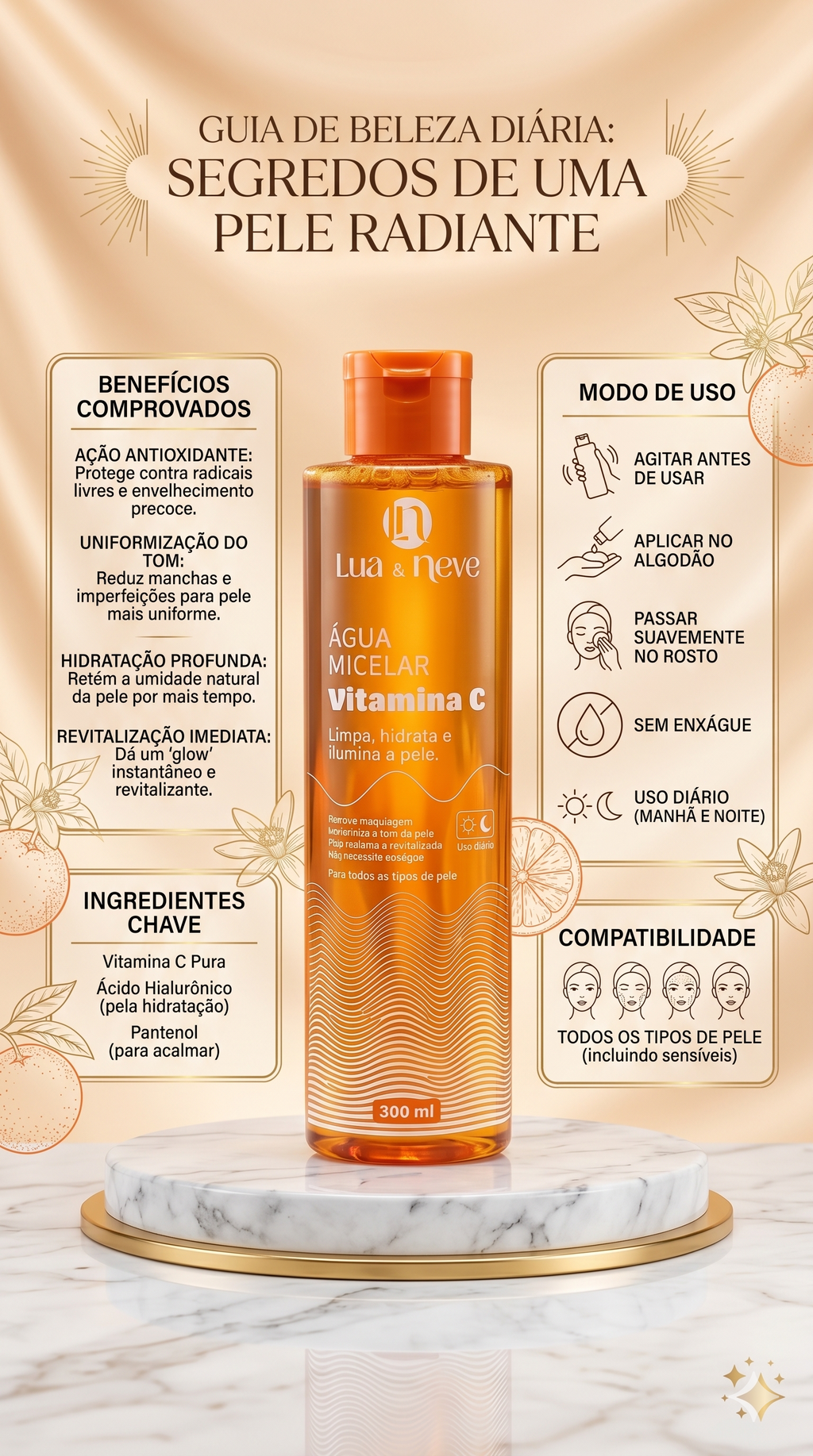 ÁGUA MICELAR VITAMINA C 300ML – LUA & NEVE COSMÉTICOS