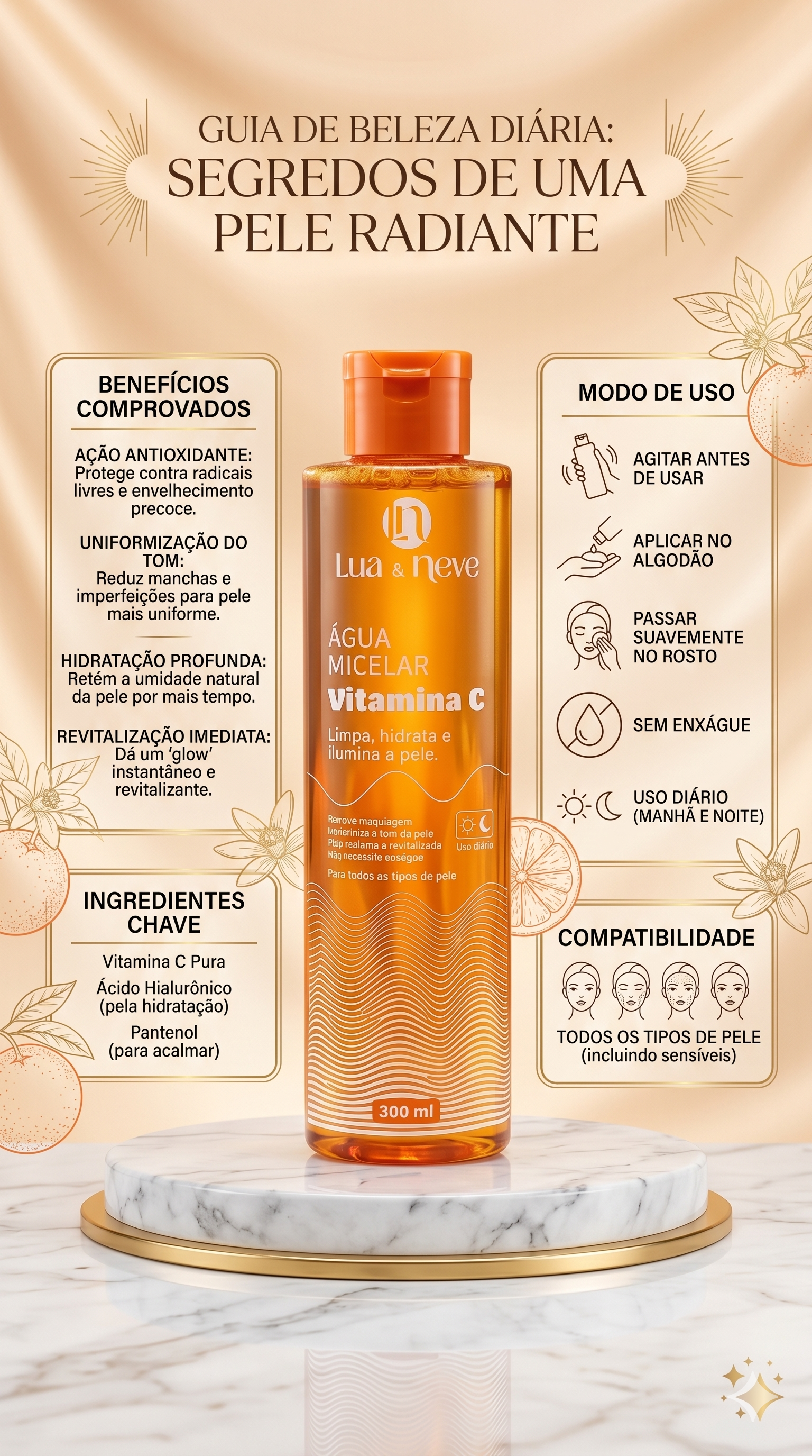 ÁGUA MICELAR VITAMINA C 300ML – LUA & NEVE COSMÉTICOS